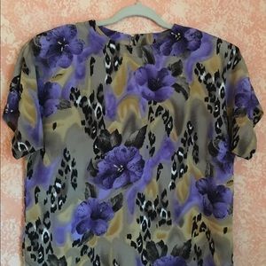 Woman’s print blouse (purple, tan, black, white)
